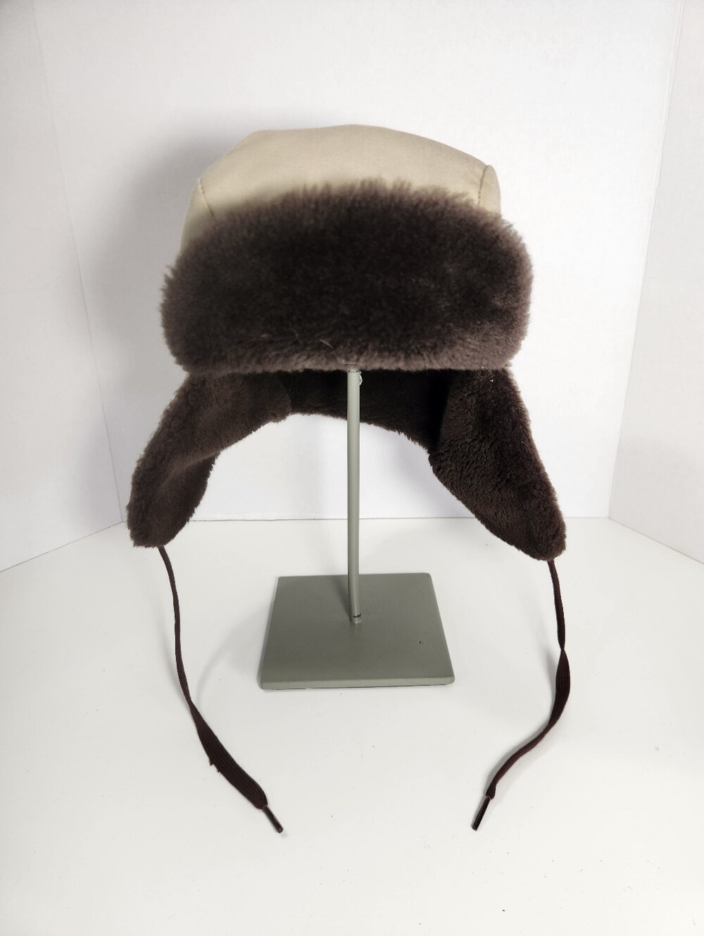 Paramount Vintage Trapper Hat Fur-Lined Ear Flap Beige Brown Solid Men's Size L